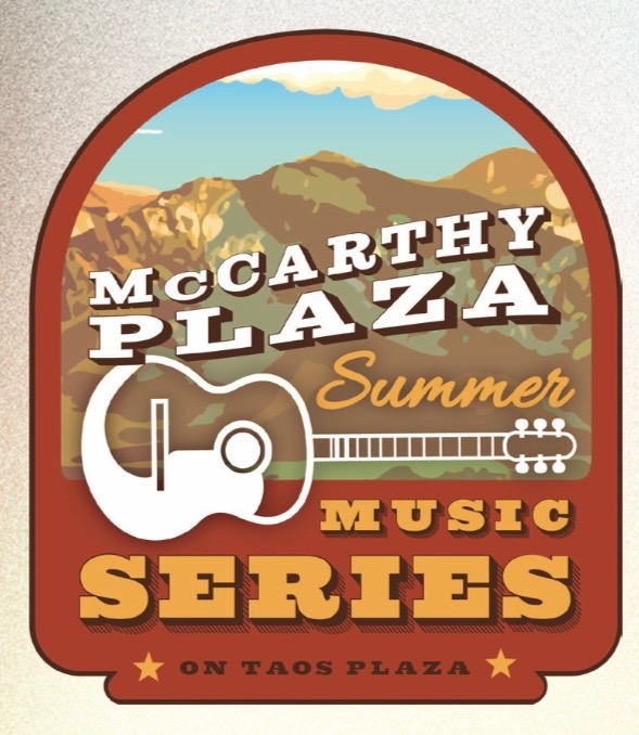 McCarthy Plaza Summer Music Series — badge with a guitar over the Taos mountains